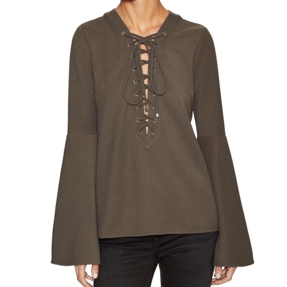 Bell Sleeve Lace Up Top